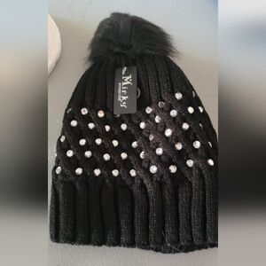 New in package knit black beanie with rhinestone one size fits most